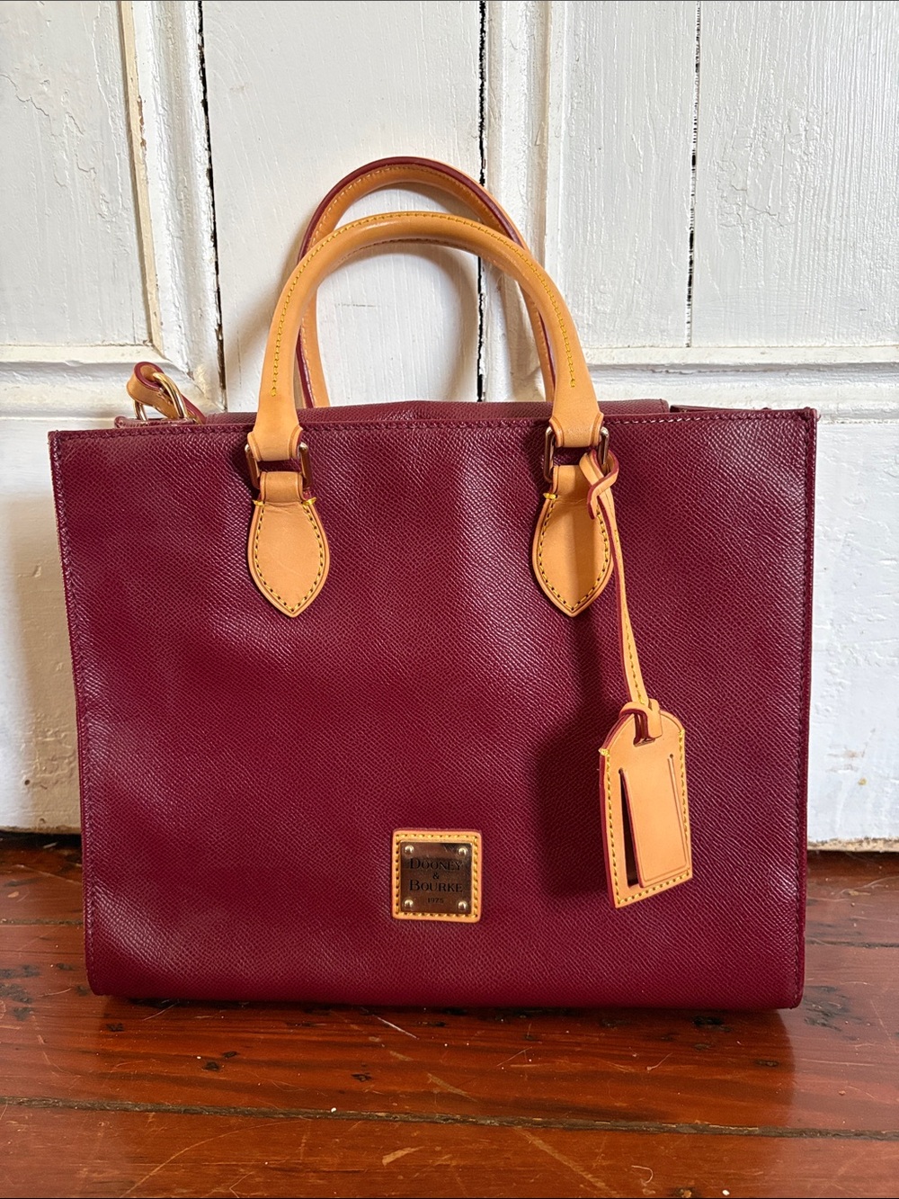 Dooney & Bourke Burgundy Satchel with Tan Trim
